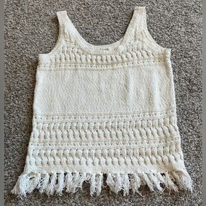 a.n.a Knit Boho Tassel Fringe Ivory‎ Tank Top XS